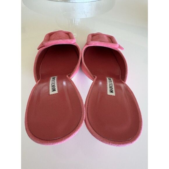 Manolo Blahnik Maysale Pink Suede Mule Kitten Heels Pumps Size EU 37 US 7 - Picture 6 of 9